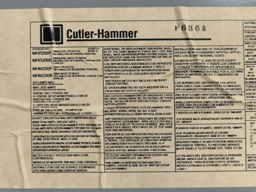 200 Amps, Cutler Hammer, MHM200P, Meter Socket, 120/240 Volts, Ringless Pedestal, 10 Space, unused - Image 5