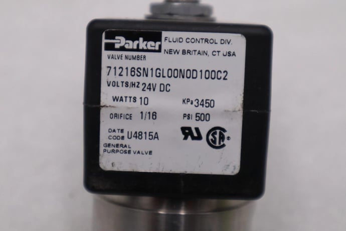 Parker 71216sn1gl00n0d100c2 24vdc psi 500 1/16 10watts stock h1329a - Image 3