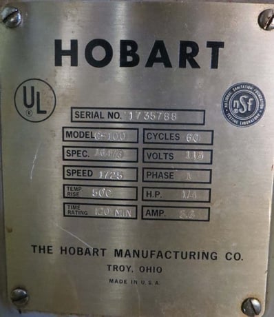 Hobart #C0100, Mixer, 1725 RPM/min, 1/4 HP, 115 V, w/(2) Stainless Steel Bowls - Image 6
