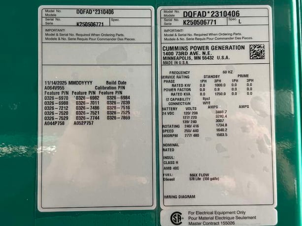 1000 KW Cummins #DQFAD, diesel generator set, 277/480 Volts, 1490 HP @ 1800 RPM, QST30-G5 NR2 engine, EPA - Image 9
