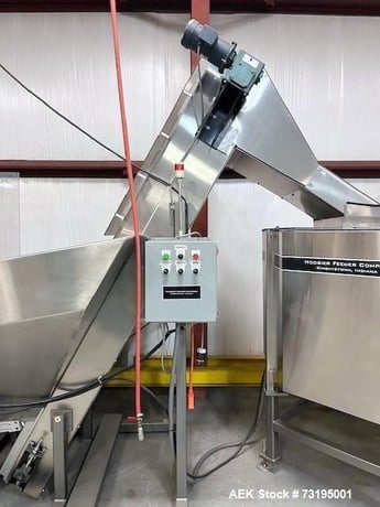 Hoosier Feeder #FT-50, Centrifugal Feed System, 150 PPM, 70mm Caps, w/ conveyor & hopper - Image 2