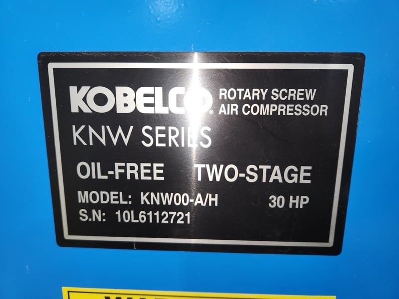 Kobelco #KNW00-A/H, screw compressor, 30 HP - Image 6