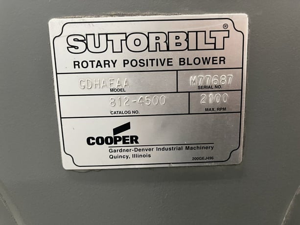 Sutorbilt #GDHAEAA, Vacuum Pump, w/Silencers, 16" Hg Vacuum, 15 psi, 125 HP, 1760 RPM, 460 V - Image 3