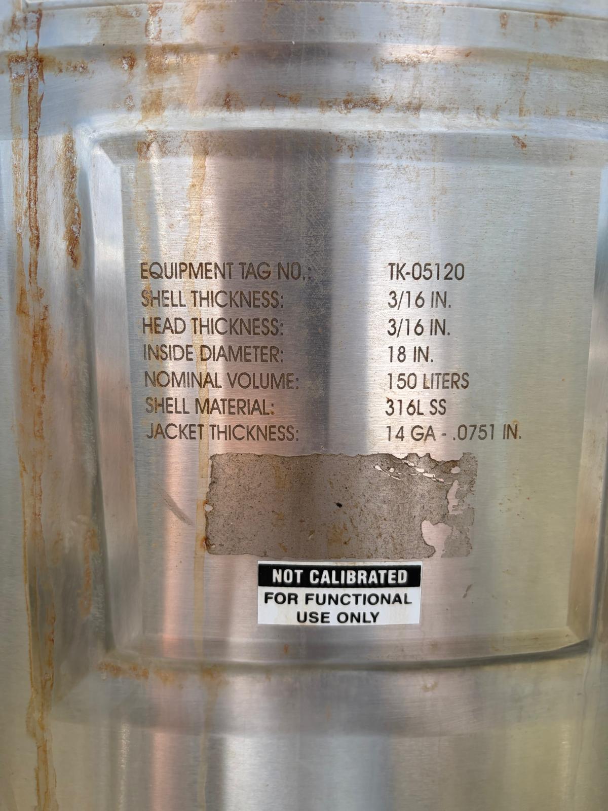 37.5 gallon Feldmeier, Stainless Steel Reactor, 20" diameter x 40" Straight Side, 45/FV Internal, 150/FV @ - Image 7