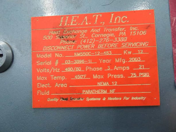 12 KW Heat Exchanger Transfer & Exchange Inc., Hot Oil Temperature Control Unit, 75 psig, 450°F, 480 V, 2003 - Image 6