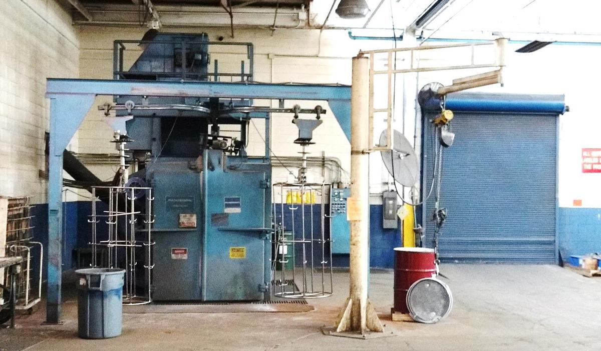 Pangborn #ES1881, monorail style spinner hanger, (2) 25 HP wheels, 55" dia x 60" H capacity, 1994 - Image 1