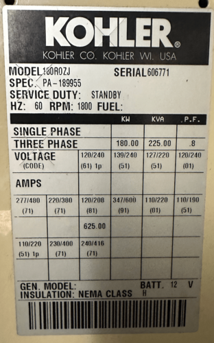 180 KW Kohler, diesel generator with day tank, sound attenuated enclosure, low hours - Image 6