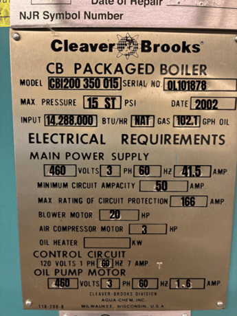 350 HP Cleaver-Brooks #CB, Steam Boiler, 15 PSI, 14,288,000 BTUH, 2002 (3 available) - Image 2