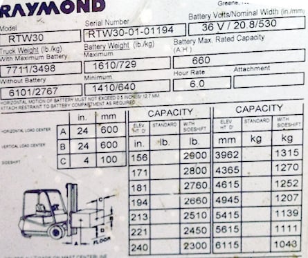 3000 lb. Raymond #RTW30, Electric Powered Forklift Truck, Side Shift, (3) Solid Tires, 3-Stage Mast, 240" - Image 6