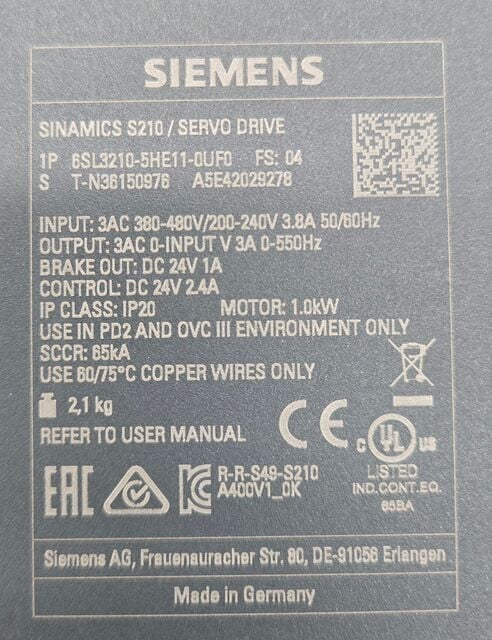 6SL3210-5HE11-0UF0 G120X 10HP 480V VFD Drive USED - Image 4