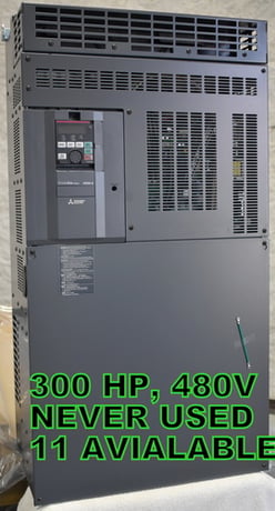 300 HP Mitsubishi, FR-A840-04810-E1-US, variable speed frequency drive inverters, ethernet, never used, 2023 - Image 1