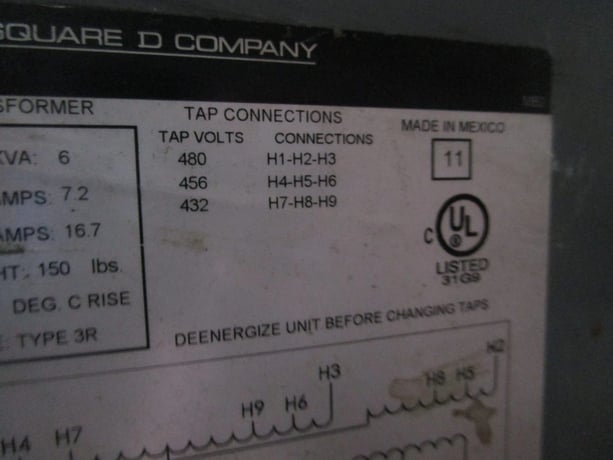 6 KVA 480 Delta Primary, 208Y/120 Secondary, Square D 6T2F, transformer, 7.2-16.7A, 3R, type STCLAS - Image 3