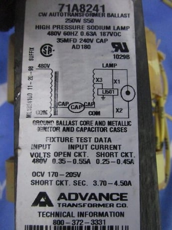 Philips #71A8241, advance autotransformer ballast, 0.63A, 240/480 Volts, 250W, 1 yr warranty - Image 3