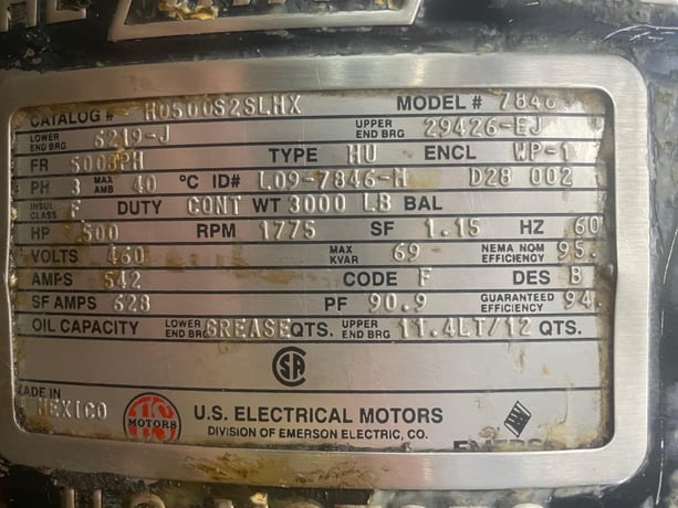 500 HP 1775 RPM U.S. Motors HO500S2SLHX, Frame 5008PH, weather protected enclosure type 1, 460 Volts, rebuilt - Image 1