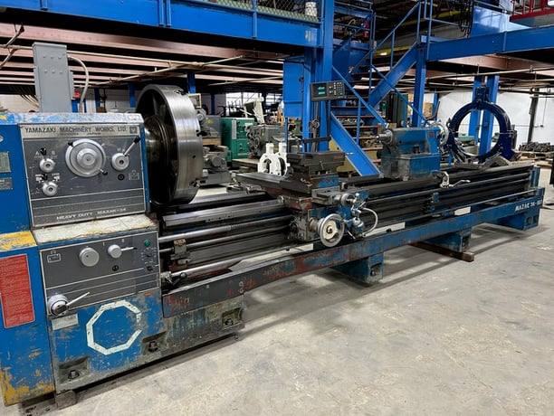 34" x 160" Mazak #HD34, engine lathe, 25" swing over cross slide, inch/metric, 4-jaw 31.5" chuck, 20 HP, 1982 - Image 1