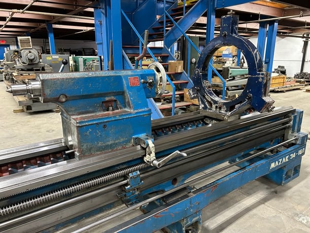 34" x 160" Mazak #HD34, engine lathe, 25" swing over cross slide, inch/metric, 4-jaw 31.5" chuck, 20 HP, 1982 - Image 6