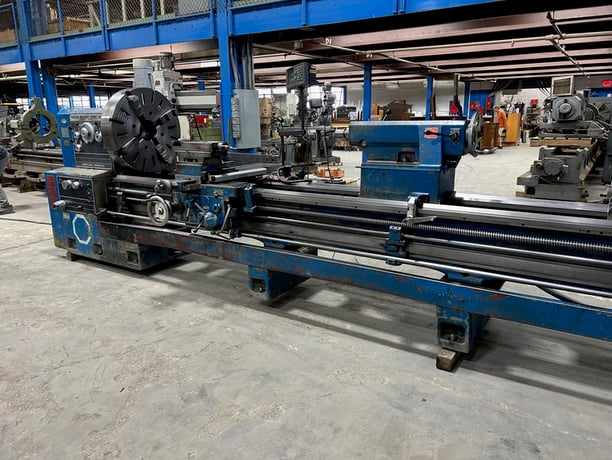 34" x 160" Mazak #HD34, engine lathe, 25" swing over cross slide, inch/metric, 4-jaw 31.5" chuck, 20 HP, 1982 - Image 8