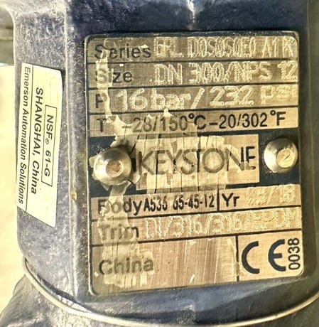 12" Keystone #DN300/NPS12, butterfly valve, Stainless steel disc - Image 2