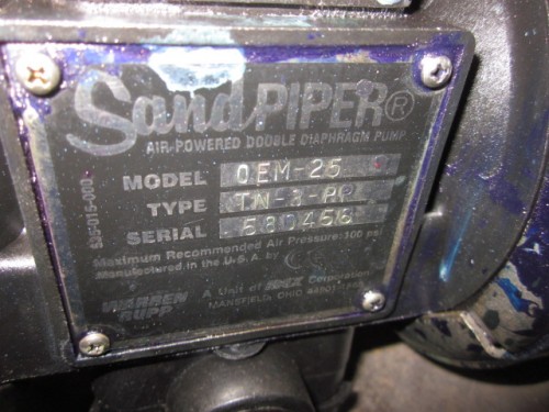 1/2" Sandpiper #OEM-25, double diaphragm pump, polypropylene, serial #58048 - Image 2