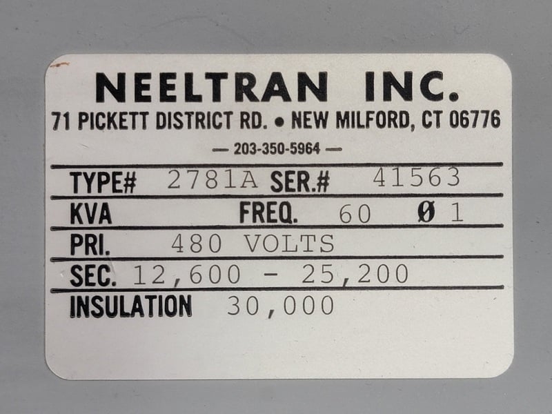 480 Primary, 12600-25200 Secondary, Neeltran 2779, power transformer, 23.64 amp - Image 4