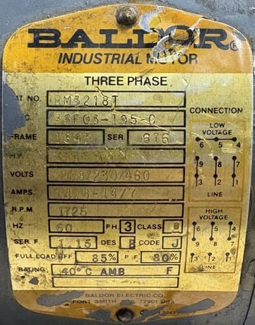 5 HP 1725 RPM Baldor RM3218T, Frame 184T, 3Ph w/ FMC 1-087-031-00 Electric Brake - Image 2