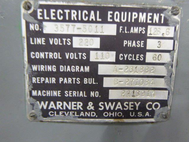 No. 4A Warner & Swasey, M3550M square head saddle turret lathe, 24" chuck, 9.25"hole thru spindle, 1967 - Image 7