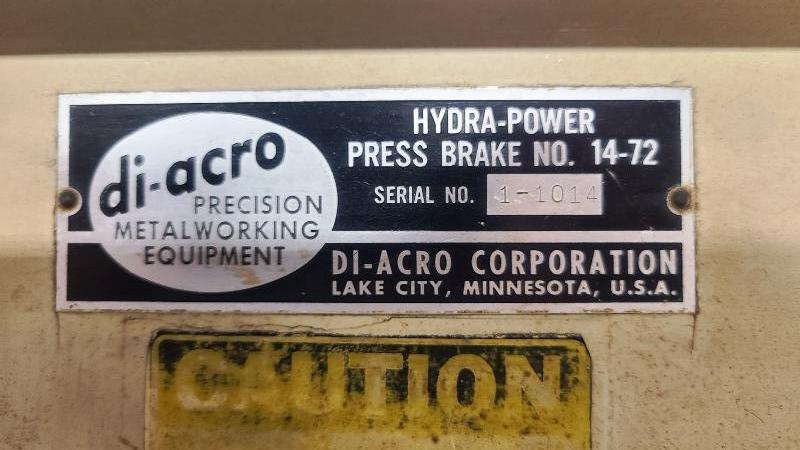 35 Ton, DiAcro #14-72, hydra-mechanical power press brake, 6' overall, 62" between housing, 2" stroke, 1963 - Image 10