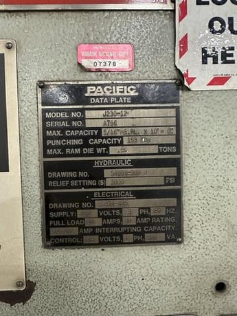 230 Ton, Pacific #J230-12, hydraulic press brake, 12' overall, 1991 - Image 2