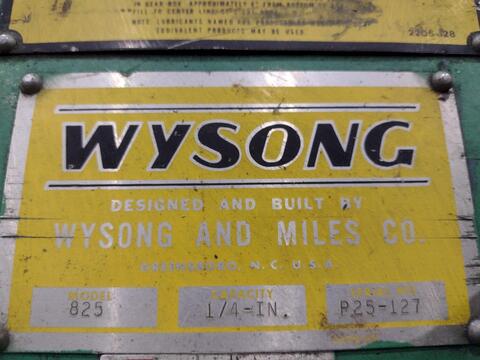 1/4" x 8' Wysong #825, mechanical power squaring shear, 14 holddowns, 36" front operated power back gauge, 55 - Image 2