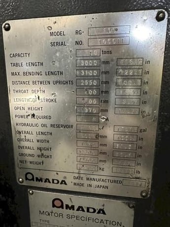 100 Ton, Amada #RG-100, hydraulic press brake, 10' overall, 100.5" between housing, 3.94" stroke, 15.76" - Image 3