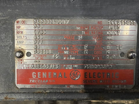 350 HP 1800 RPM General Electric 5K511SM2217, Frame 5011LL, TEFC, 4P, 460 Volts - Image 2