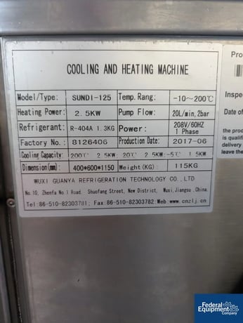2.5 KW Wuxi Guanya #SUNDI-125, Temperature Control Unit, R-404A, 208 V., 2017 - Image 2