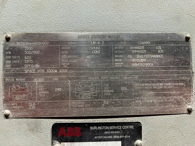 1500 HP 500/500 RPM General Electric 5CD696WA802C800, DC electric motor, DPFG-BV, 600 VA - Image 2