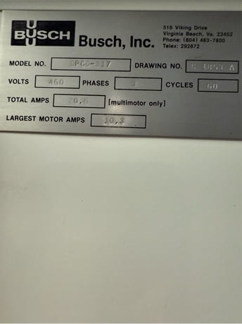 Busch #DBCD-317, Vacuum Pump, 20.6A, 3PH, 460 V. - Image 6