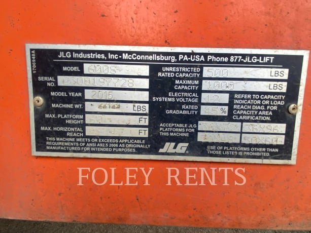Jlg Industries, Inc. 600S, Articulated Boom Lift, 1628 hours, S/N: 0300197728, 2015 - Image 6