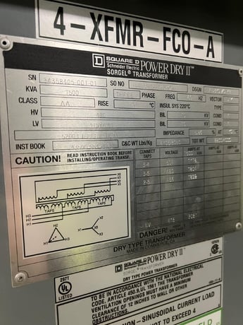 1500 KVA 480 Delta Primary, 415Y/240 Secondary, Dry Type Transformer (504,480,456) - Image 1
