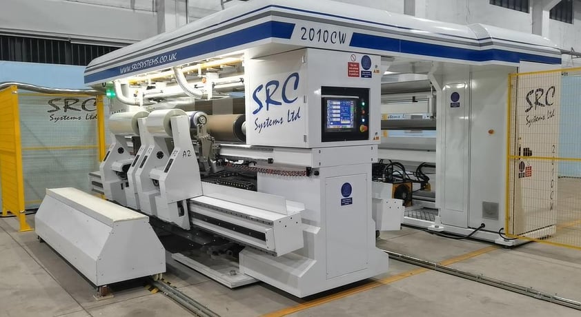SRC Systems #2010CW, independent arm slitter rewinder, 72"-120" wide, Omron PLC, 2300 FPM, new - Image 1