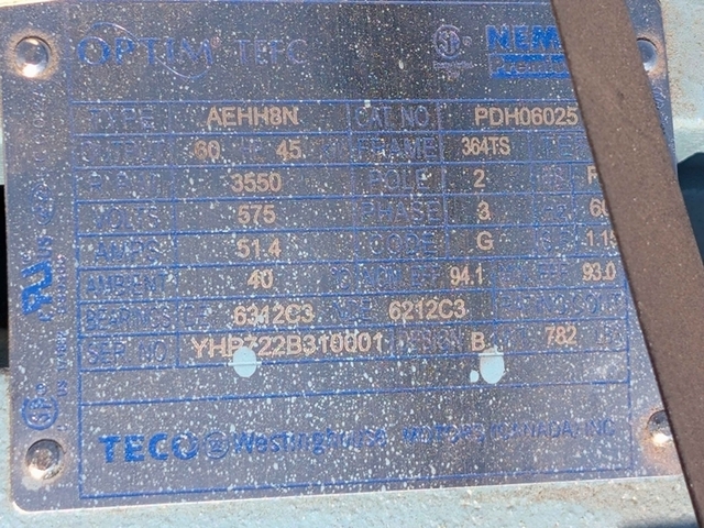 60 HP 3550 RPM Teco Westinghouse #AEHH8N, electric driver, 2025 - Image 3