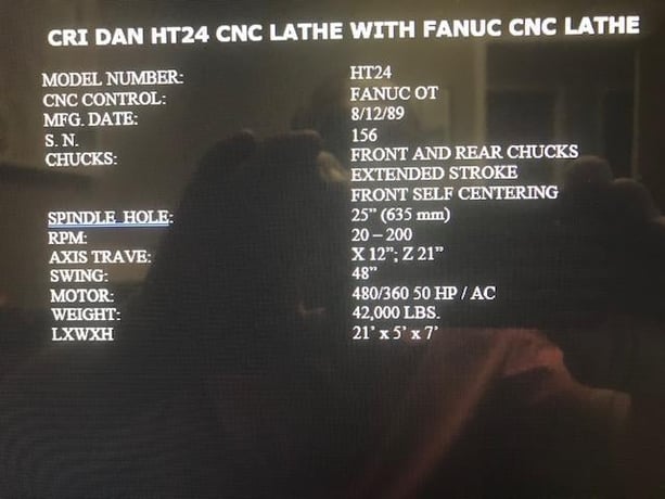 CRI Dan #HT24, CNC hollow spindle Oil Counbtry lathe, Fanu Control, front & rear chucks, 24" bore, 1989 - Image 7