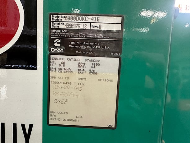 2000 KW, 1800 RPM, Stamford, generator end, 7200/12470 Volts, 3-phase, sound attenuated enclosure 00, 2000 - Image 6
