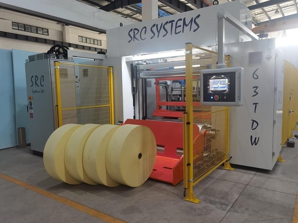 SRC Systems #72TDW, 2 drum slitter rewinder, 72"-110" roll width, 72" unwind roll diameter, BST EKR500 edge - Image 1