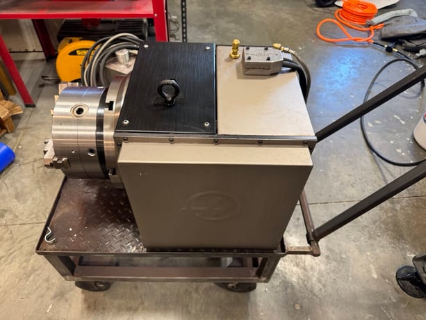 Haas #HRT-310SP, rotary table, 12.2" diameter table, 9" center height, 115 VAC, 150 psi, 8" chuck, 3-jaw - Image 1