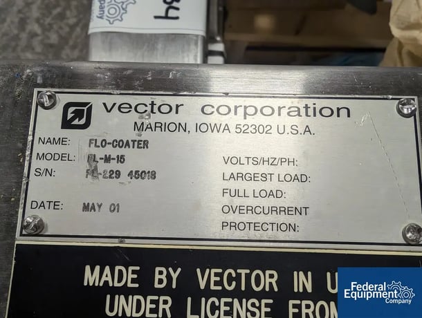 Vector #FL-M-15, Fluid Bed Flow Coater, Dryer, Stainless Steel, 9" wurster insert, on carts, 2001 - Image 2
