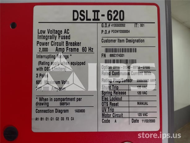 2000 Amps Ch Dslii-620 Eo/do Unused Surplus 120 Volts AC Control, Rms 810 Lsg, 2000 Amps Rp, 3000 Amps Fuse - Image 3