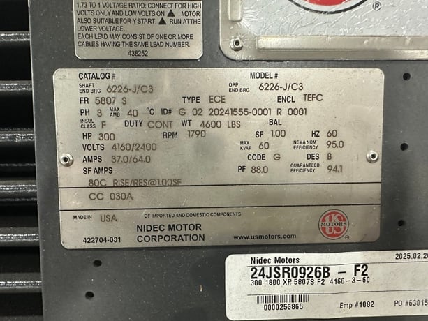 300 HP 1790 RPM Nidec, Frame 5807S, TEFC, explosion proof, New, 2400/4160 Volts, 3-Phase, 60 Hz - Image 4