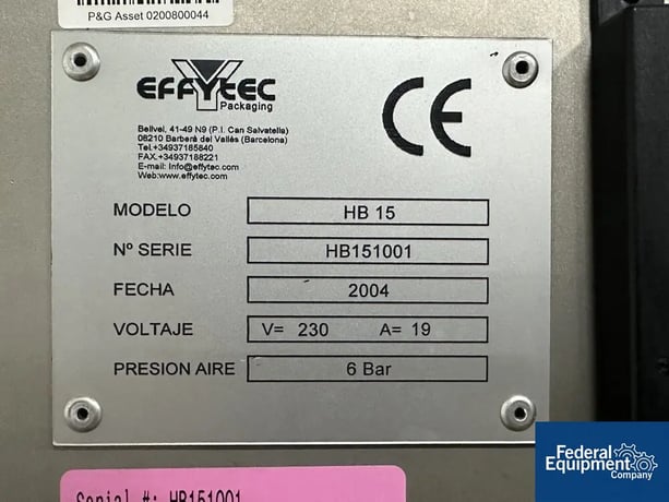 Effytec #HB-15, Form Fill Pouch Machine, w/ hopper & conveyor feed, 230 V., 2004 - Image 2