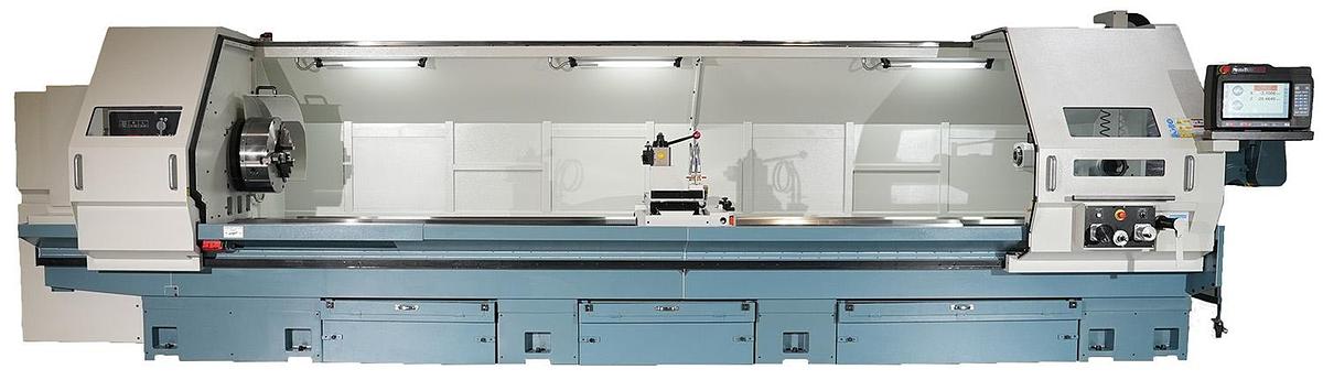 Trak #TRL-30200RX, CNC lathe, 33"/43.5" sw, 200" centers, 6.3" hole, A2-11, RLX Control, steady & follow - Image 1