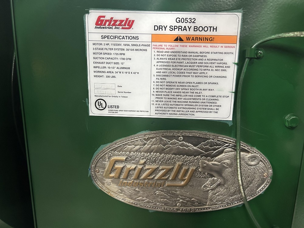 Grizzly #G0532, Dry Spray Booth, 34" x 19", reconditioned - Image 6