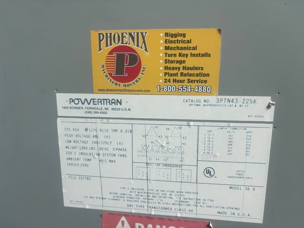 225 KVA 480 Primary, 240/120 Secondary, Powertrain - Image 2