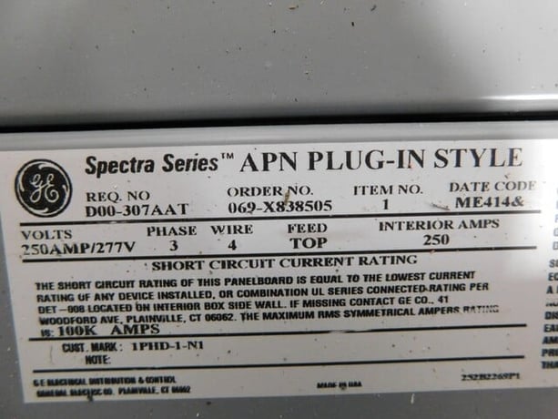 250 Amp. General Electric, Spectra Series, panelboard, 4-wire, 277 Volts, 3 phase - Image 8